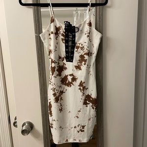White & Brown bodycon dress